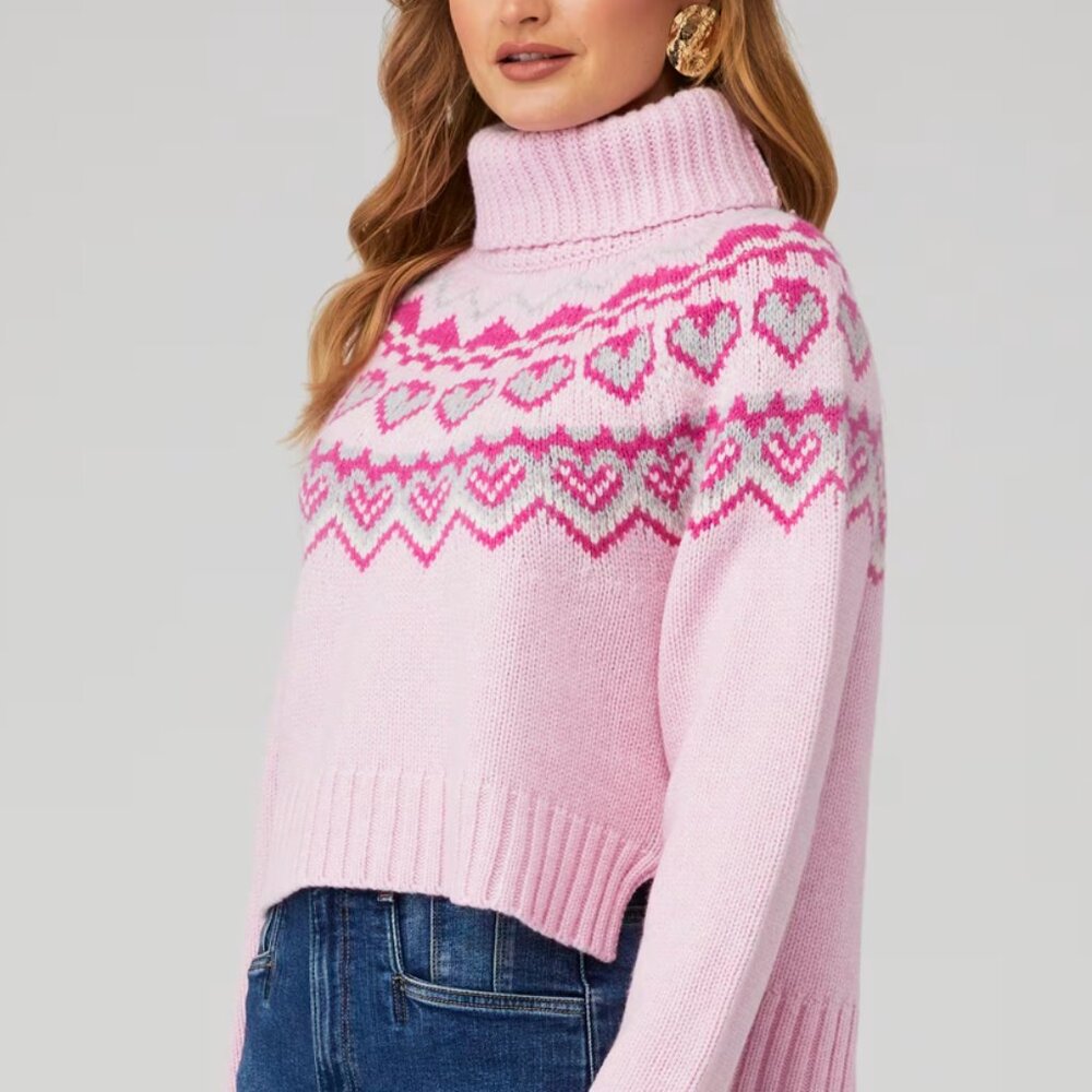 LoveShackFancy Tobi Sweater - Pink Heart Nordic Turtleneck L - gently used - Picture 3 of 6